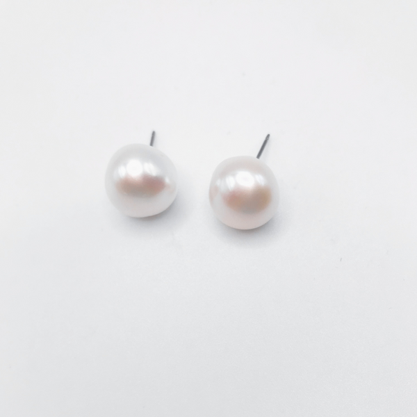 Large Round Pearl Post Earrings