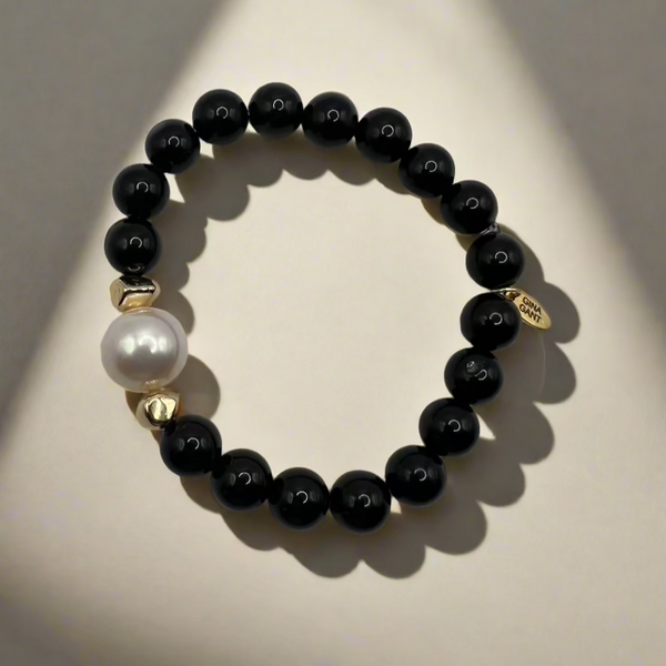 Black Onyx & White Pearl Bracelet