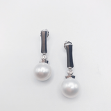 18 KT Gold Diamond and Button Pearl Drop Earrings