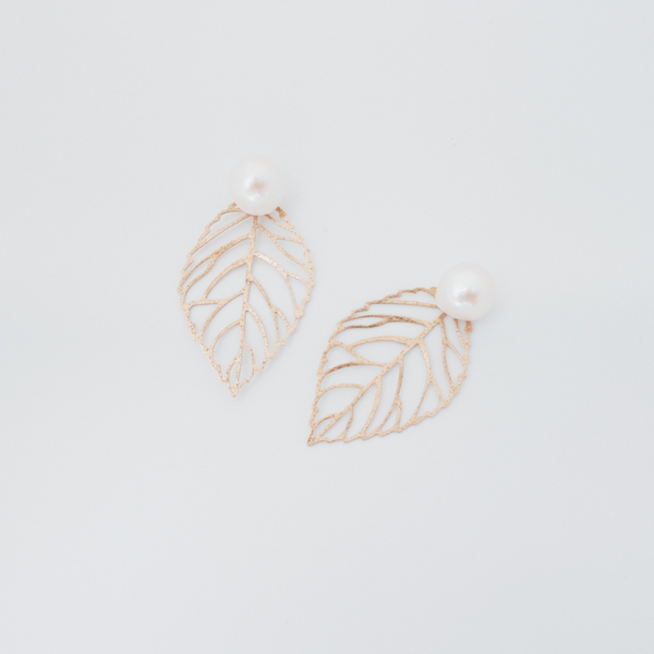 Leaf and Pearl Post Earrings